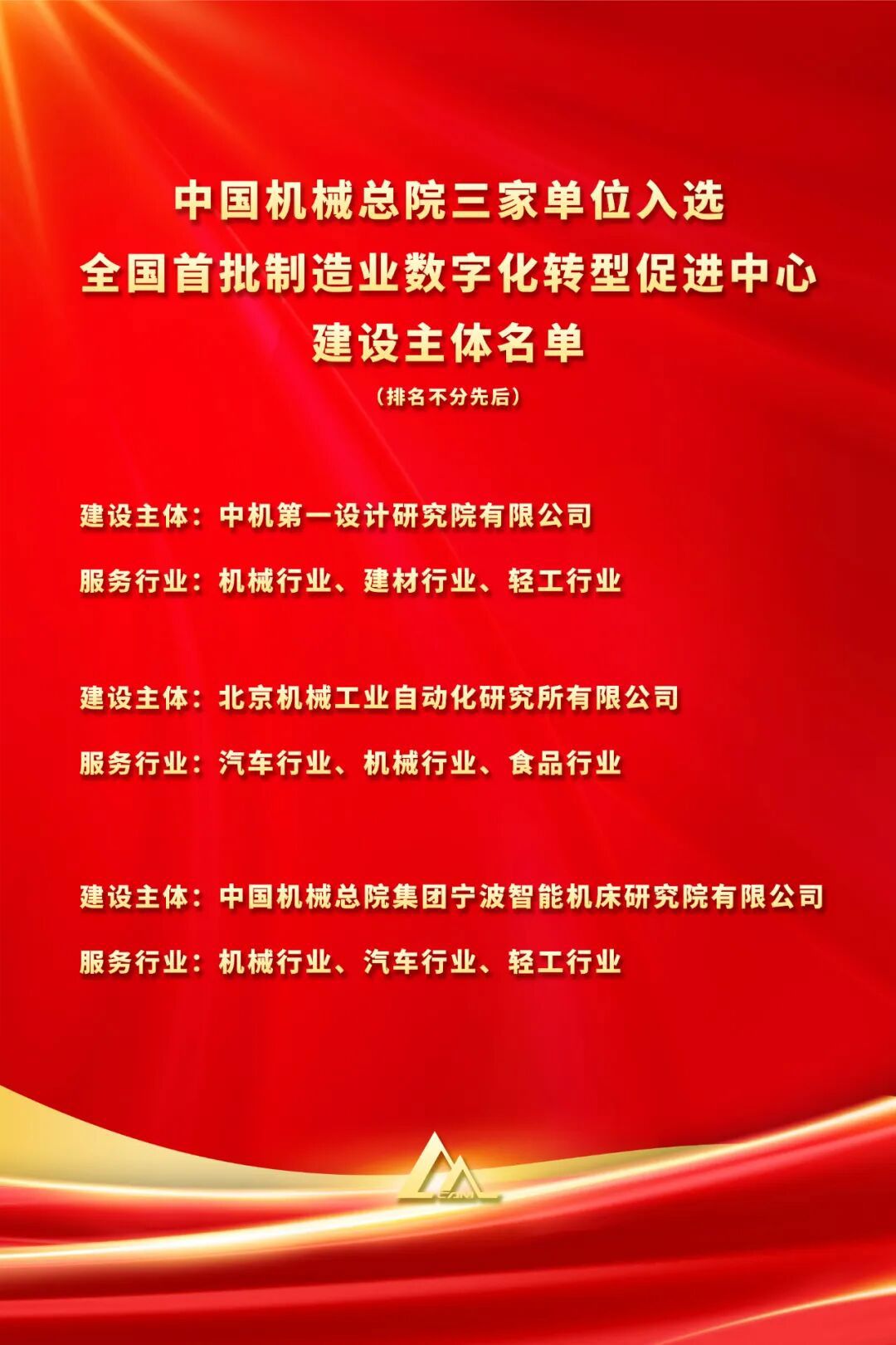 全國(guó)首批！中國(guó)機(jī)械總院三家單位入選工信部首批制造業(yè)數(shù)字化轉(zhuǎn)型促進(jìn)中心建設(shè)主體名單